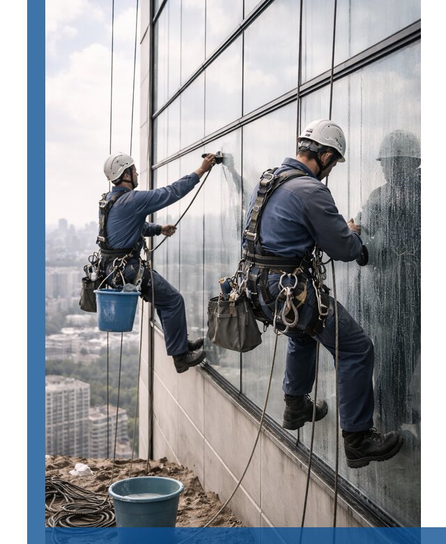 Профессиональная мойка фасадных окон альпинистами в Азове