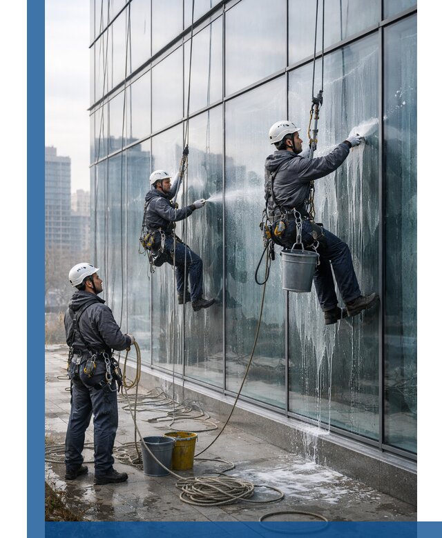 Промышленная мойка панорамных окон на высоте в Азове