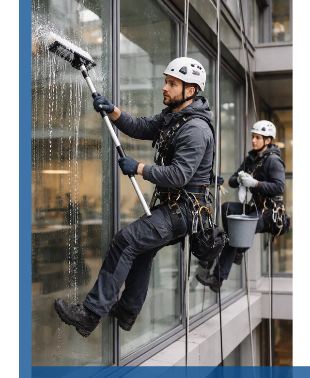 Профессиональная мойка витражей промышленными альпинистами в Азове
