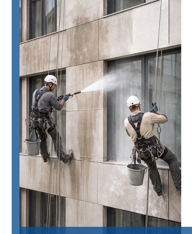 Послестроительная мойка фасада промышленным альпинизмом в Азове