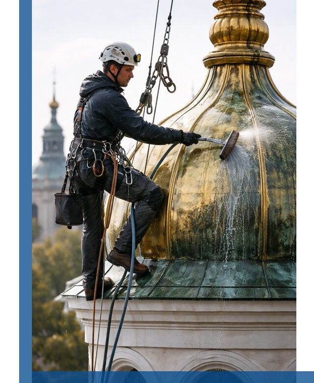 Профессиональная мойка куполов и шпилей высотными альпинистами в Азове