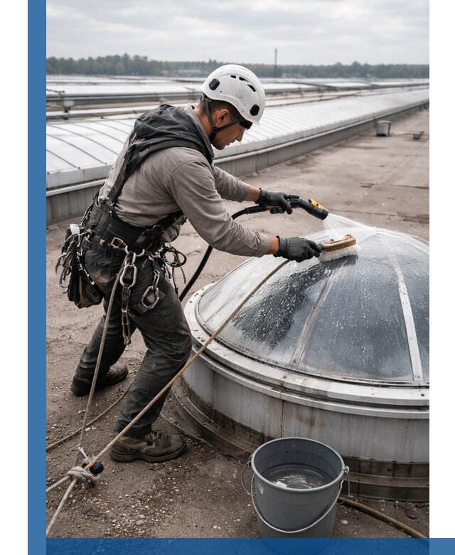 Мойка зенитных фонарей на кровле для промышленных объектов в Азове