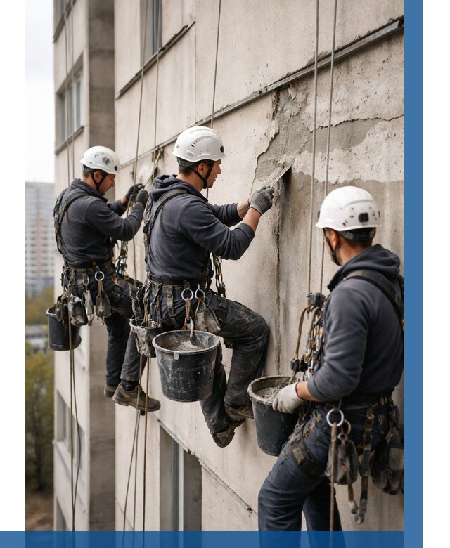 Ремонт бетонных элементов фасада в Азове от 2567 р. | ВЫСОТНИК-Азв