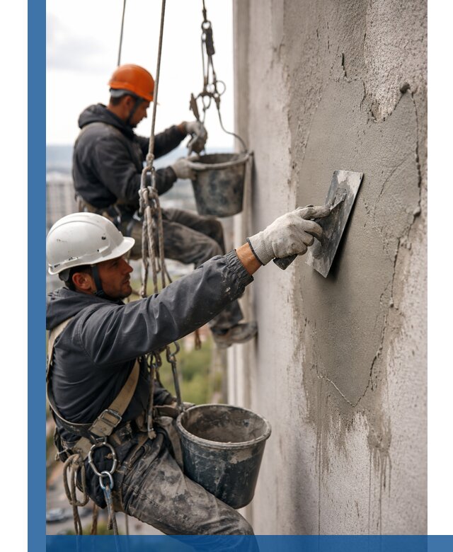 Штукатурка фасада на высоте в Азове профессиональные работы