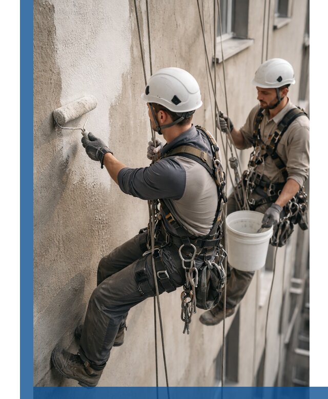 Грунтовка фасада на высоте в Азове промышленными альпинистами