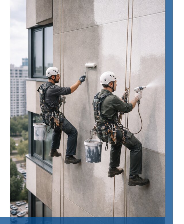 Покраска фасада альпинистами в Азове от 308 р. | ВЫСОТНИК-Азв