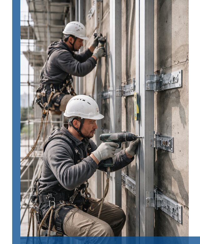 Монтаж и крепление подсистемы вентфасада в Азове