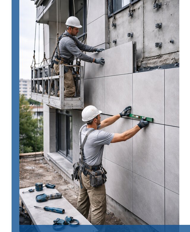 Монтаж керамогранита на фасад в Азове под ключ с гарантией качества