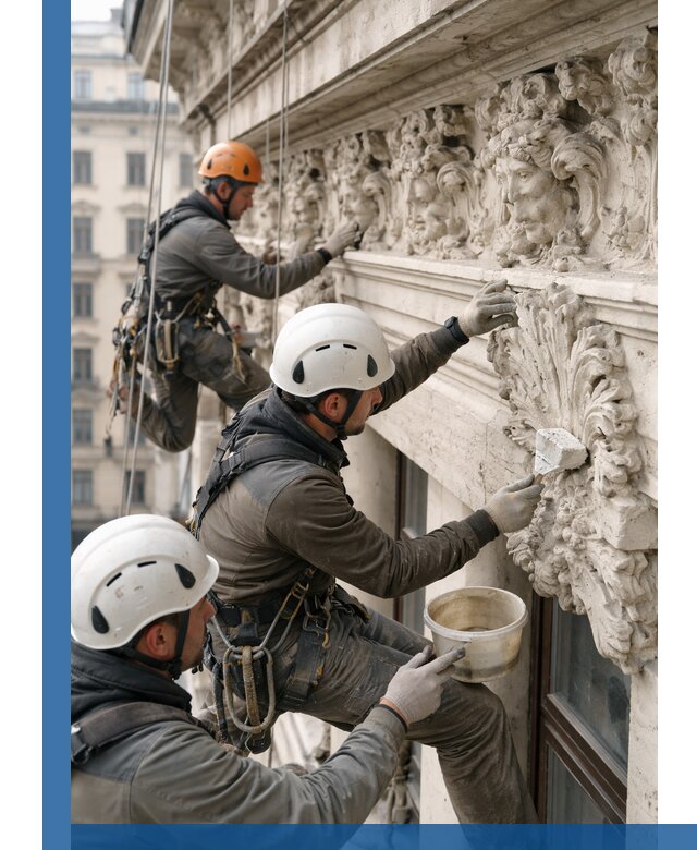 Реставрация фасадной лепнины с высотными работами в Азове