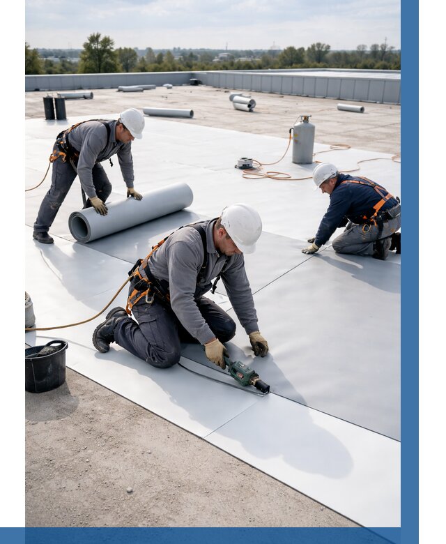 Монтаж мембранной кровли под ключ в Азове от 1232 р. | ВЫСОТНИК-Азв