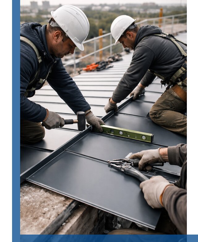 Монтаж фальцевой кровли в Азове для промышленных зданий