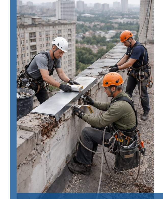 Ремонт парапета на кровле в Азове, высотные работы с гарантией