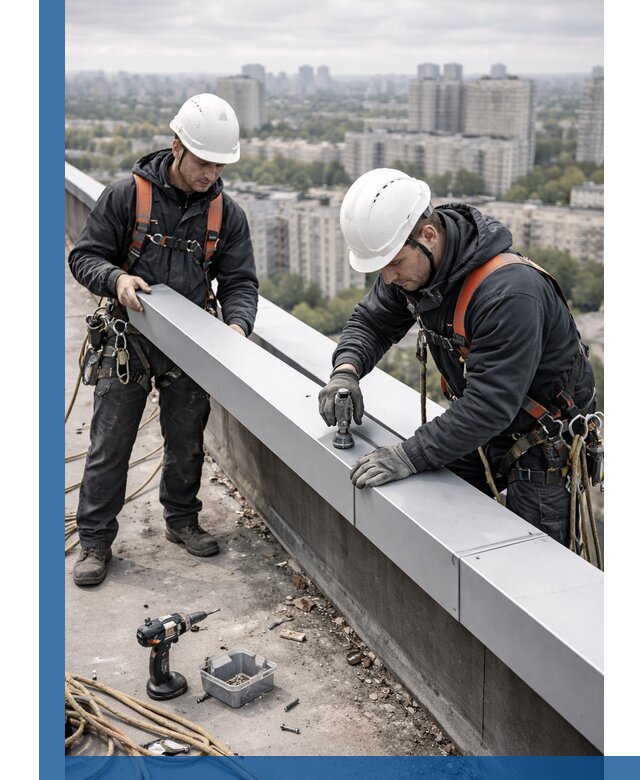 Монтаж парапетных крышек и ограждений кровли в Азове