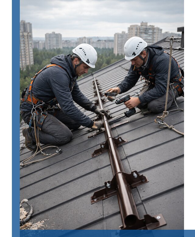 Монтаж снегозадержателей на кровле зданий в Азове под ключ