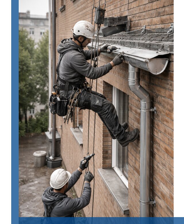 Монтаж водосточной системы на здании в Азове под ключ