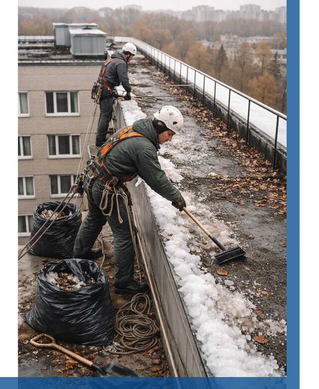 Очистка кровли по периметру в Азове от 565 р. | ВЫСОТНИК-Азв