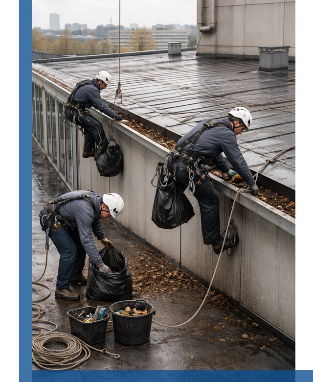 Очистка кровли по периметру в Азове силами промышленных альпинистов