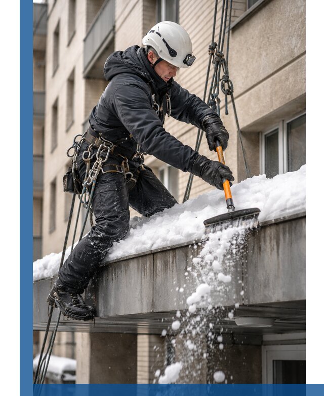 Очистка козырьков от снега в Азове круглогодично безопасно