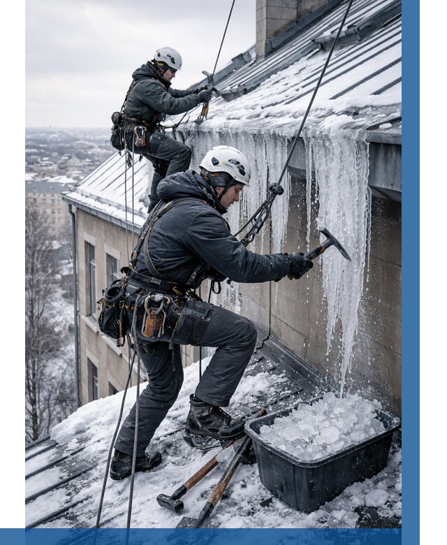 Удаление наледи с кровли в Азове от 5648 р. | ВЫСОТНИК-Азв