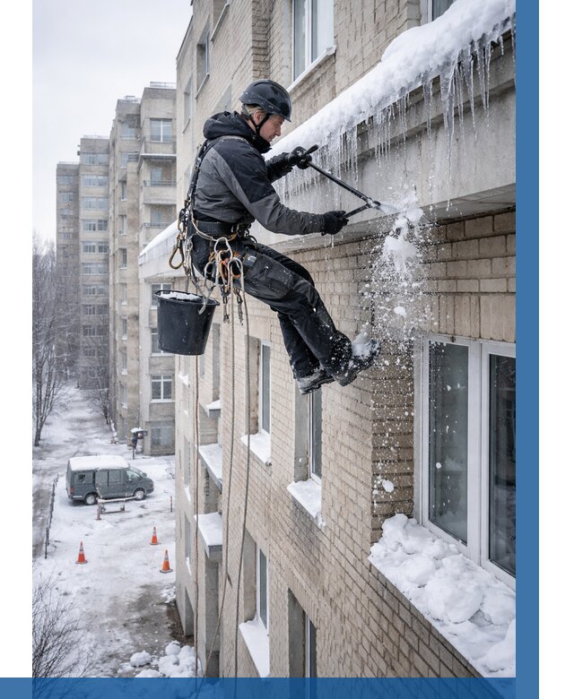 Удаление наледи с карнизов в Азове от 359 р. | ВЫСОТНИК-Азв