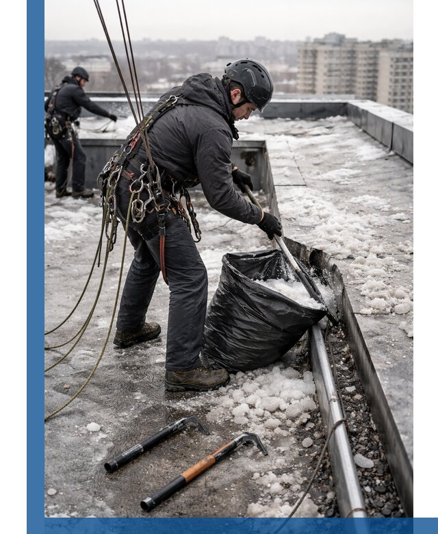 Аварийная очистка кровли в Азове от промальпинистов
