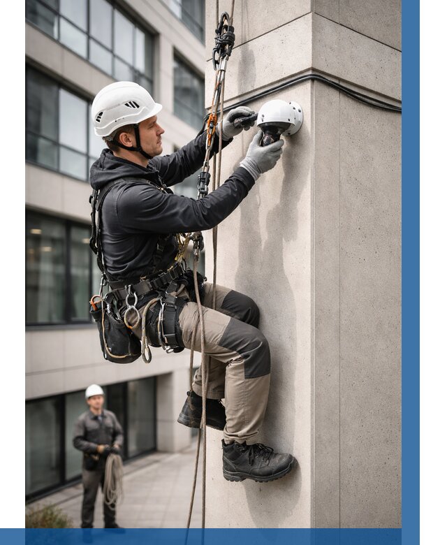 Монтаж камер видеонаблюдения на фасаде в Азове от 8729 р.-ВЫСОТНИК-Азв