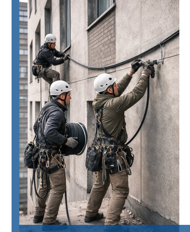 Прокладка кабеля по фасаду в Азове, профессиональный монтаж