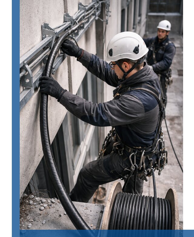 Протяжка кабеля питания на высоте в Азове с гарантией безопасности и качества