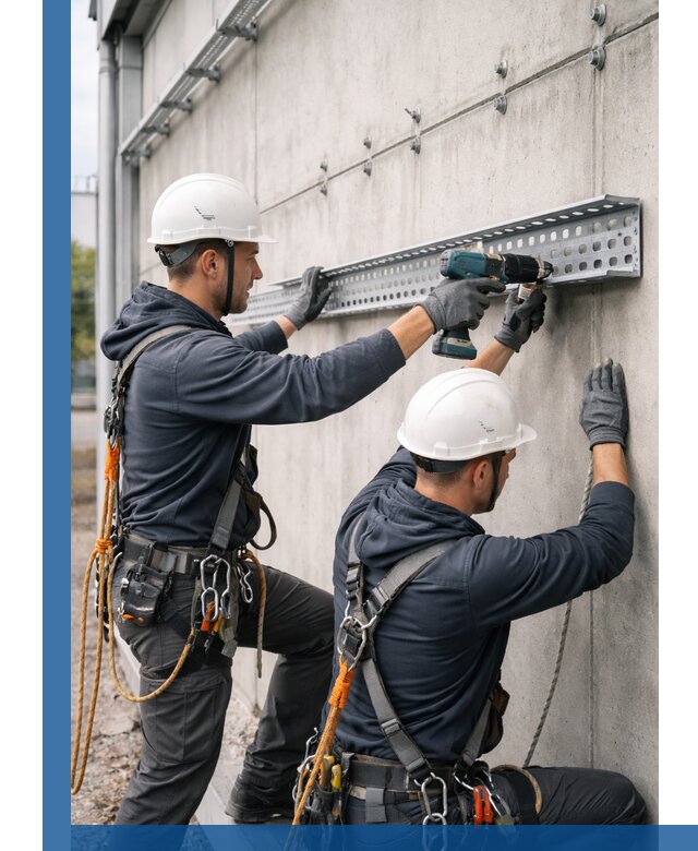 Монтаж кабельных лотков на фасаде зданий в Азове с гарантией