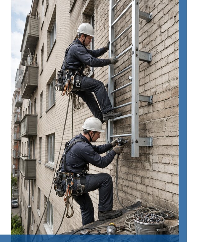 Монтаж пожарной лестницы в Азове от 25673 р заказать у ВЫСОТНИК-Азв