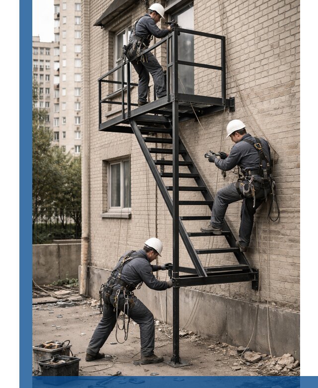 Монтаж пожарной лестницы в Азове, установка и крепление