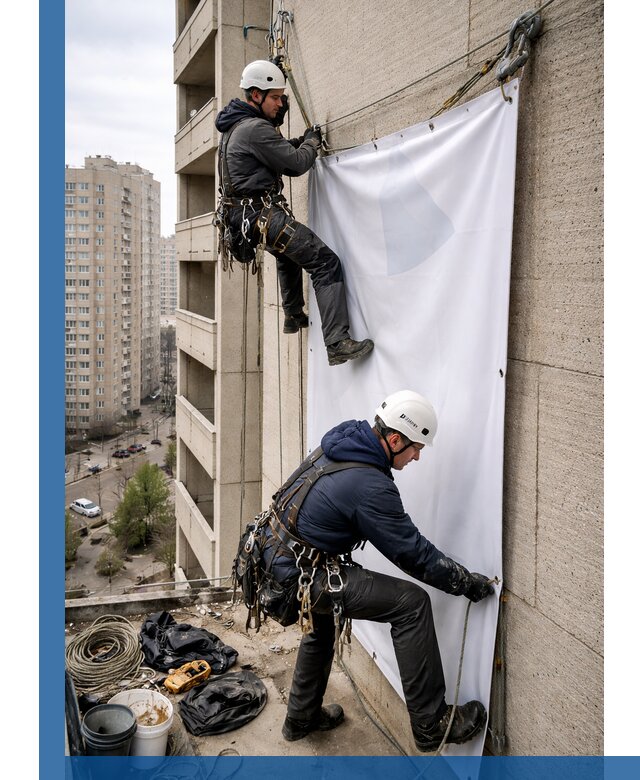 Профессиональный монтаж баннеров на фасаде в Азове