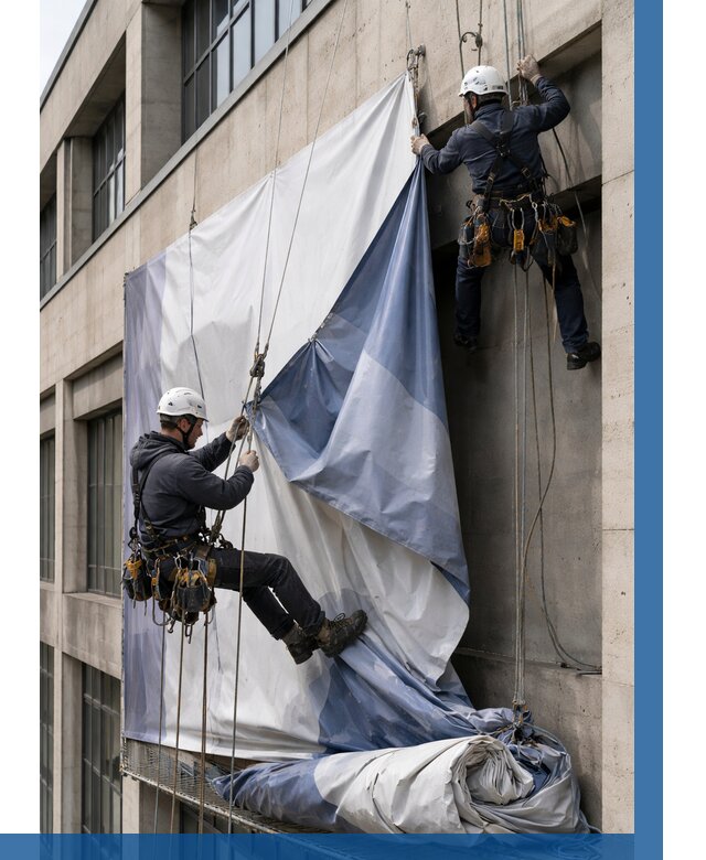 Демонтаж баннеров с фасада в Азове от 4621 р. | ВЫСОТНИК-Азв