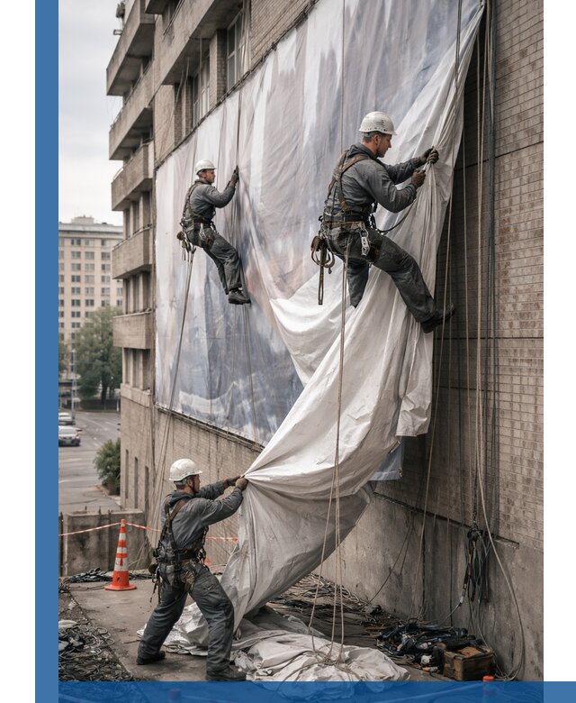 Демонтаж баннеров с фасада в Азове оперативно и безопасно
