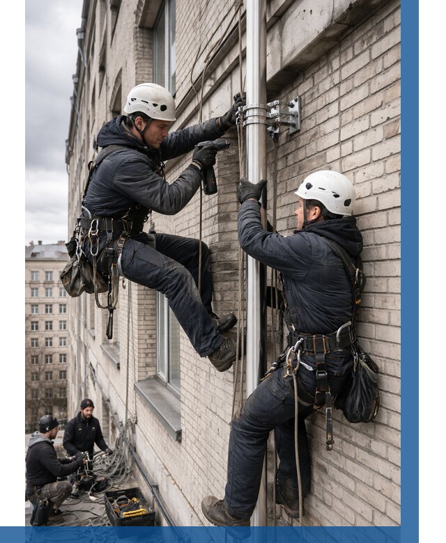 Монтаж флагштока на здании в Азове от 6675 р. | ВЫСОТНИК-Азв