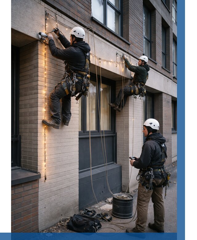 Монтаж гирлянд на фасаде в Азове от 3594 р. | ВЫСОТНИК-Азв