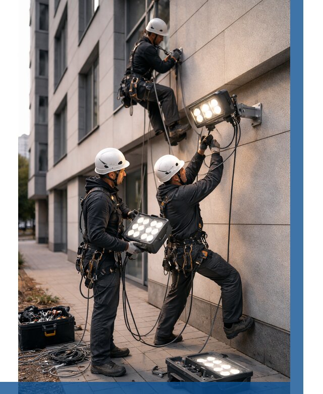 Монтаж прожекторов на фасаде в Азове от 7702 р. | ВЫСОТНИК-Азв