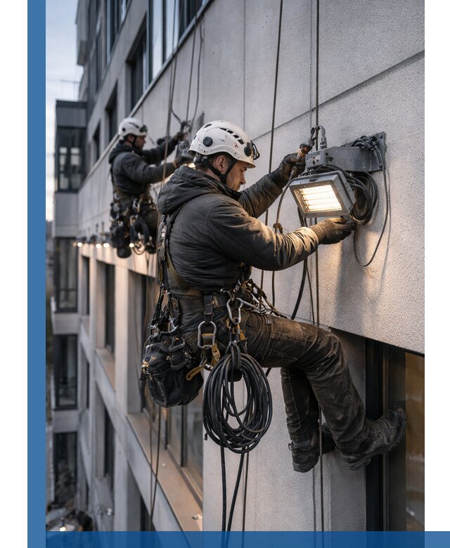 Монтаж фасадного освещения в Азове установка и подключение