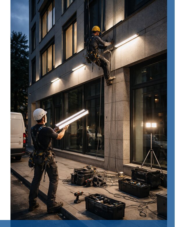 Монтаж архитектурной подсветки здания в Азове от 2567 р.|ВЫСОТНИК-Азв