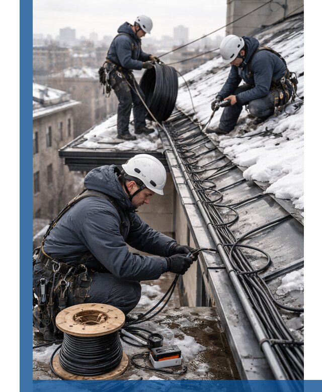 Монтаж греющего кабеля на кровле в Азове под ключ