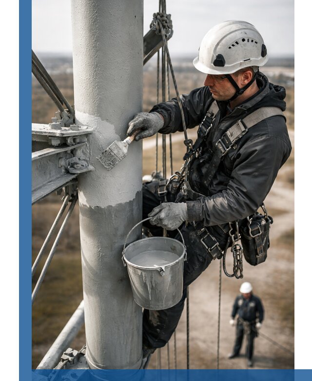 Покраска мачт связи в Азове промышленными альпинистами