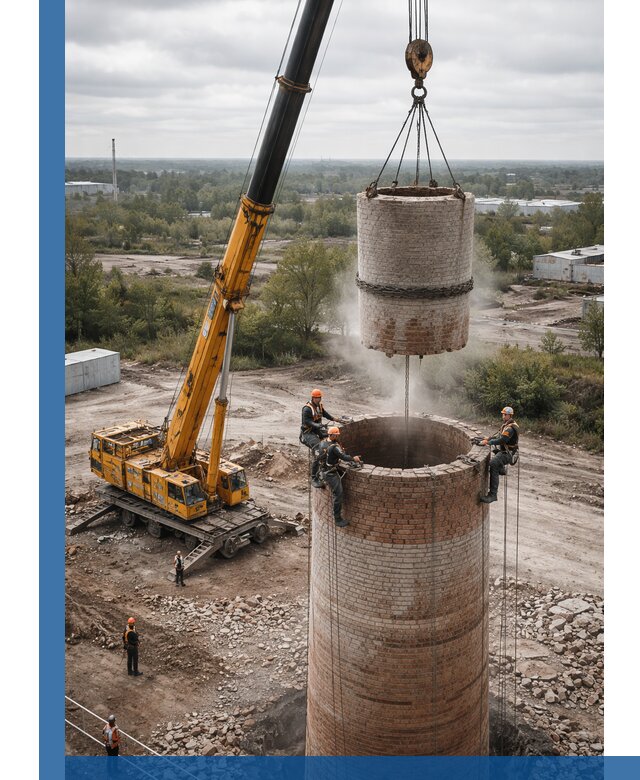 Демонтаж дымовой трубы в Азове с гарантиями безопасности