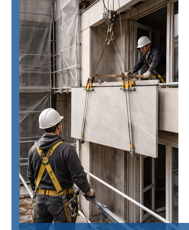 Подъем керамогранита на этаж в Азове грузчиками и техникой