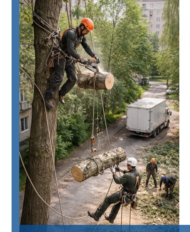Спил деревьев альпинистами в Азове, безопасно и без повреждений