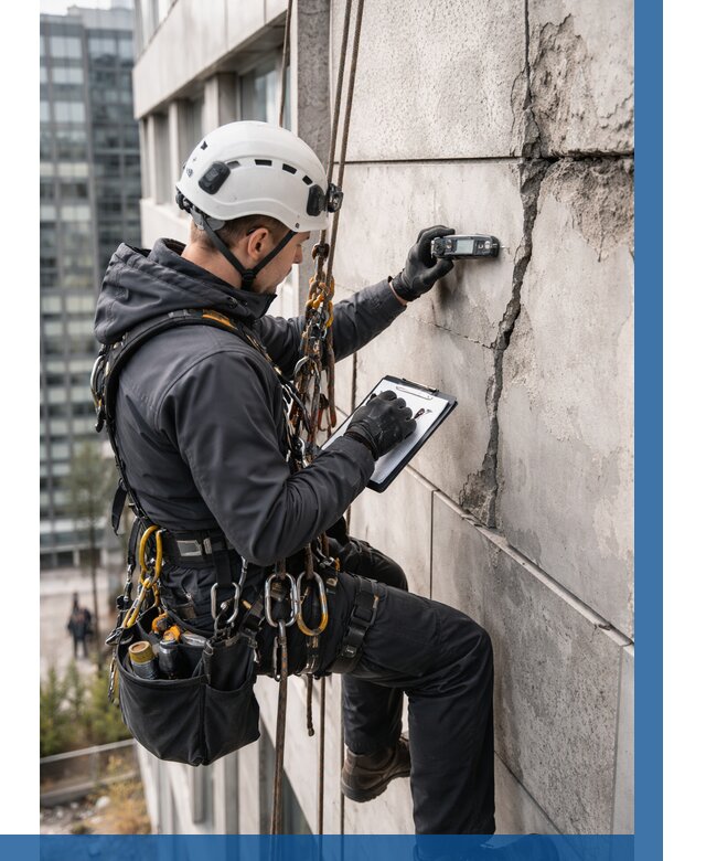 Обследование фасада альпинистами в Азове от 123 р. | ВЫСОТНИК-Азв