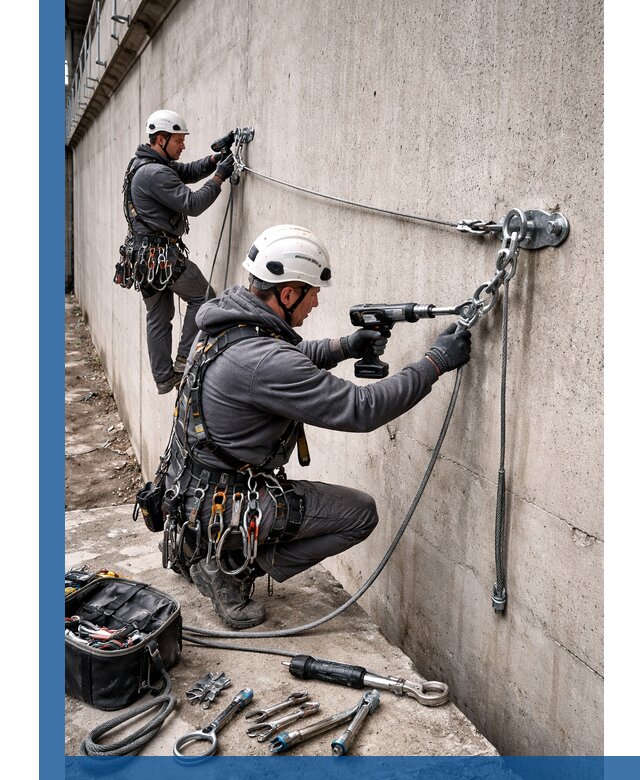 Монтаж анкерных линий высотной безопасности в Азове