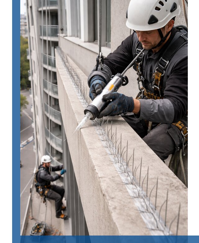 Установка шипов от птиц на фасадах и кровлях в Азове